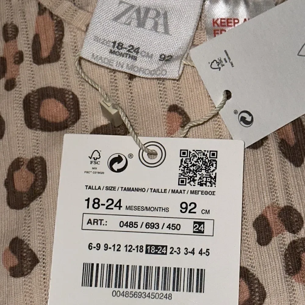 ZARA Kids Leopard Print Ribbed Long Sleeve Top NWT